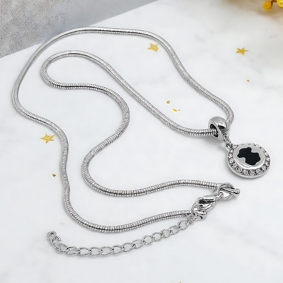 ποΈ 18K Gold Platedβ Stainless Steel Snake Chain Black Bear Charm & Rhinestones - Picture 5 of 16